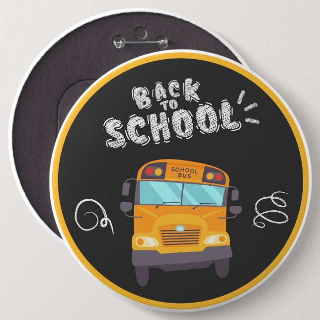 "Back to School" Fun Chalkboard & School Bus 6 Cm Round Badge (Front & Back)