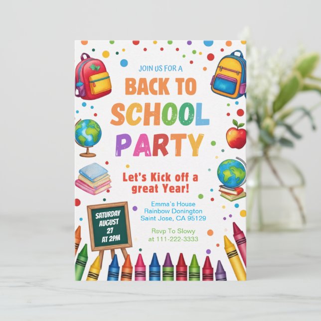 Back to School Fun Classroom Party Invitation (Standing Front)