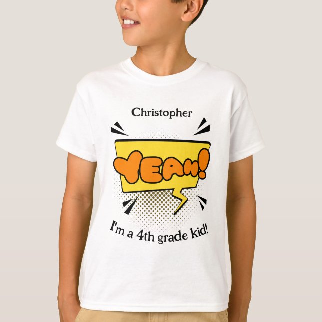 Back to School Fun Retro Comic Yeah! Kids Name T-Shirt (Front)