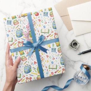 Back to School Fun – Watercolor Pattern for Kids Wrapping Paper