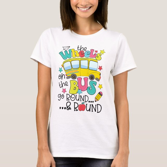 Back To School Funny The WHEELS On The BUS Kids T-Shirt (Front)