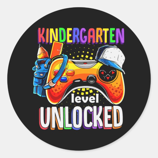 Back To School Gamepad Kindergarten Level Unlocked Classic Round Sticker (Front)