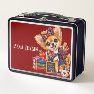 Back to School Girl Pup (blue) Metal Lunch Box