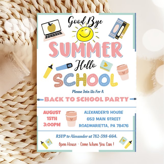 Back To School Goodbye Summer Hello School  Invitation (Creator Uploaded)