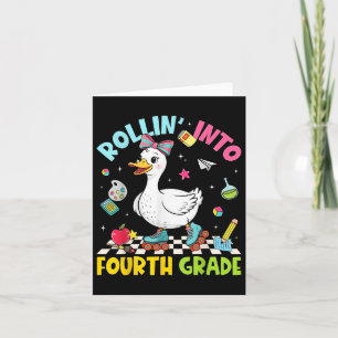 Back To School Goose Rolling Into Fourth 4th Grade Card