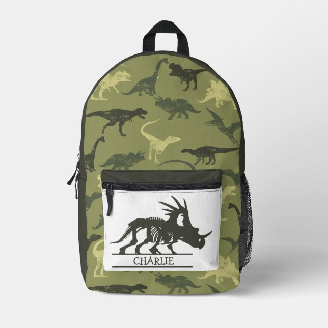 Back to school Green Dino theme Printed Backpack (Front)