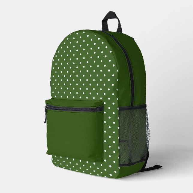Back to School Green White Polka Dots  Printed Backpack (Back Corner Right)