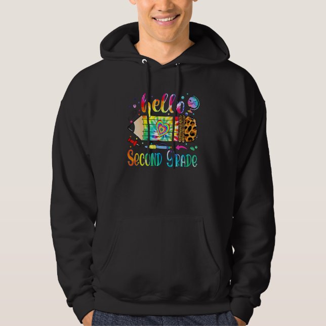 Back To School Hello 2nd Grade Leopard Tie Dye Pen Hoodie (Front)