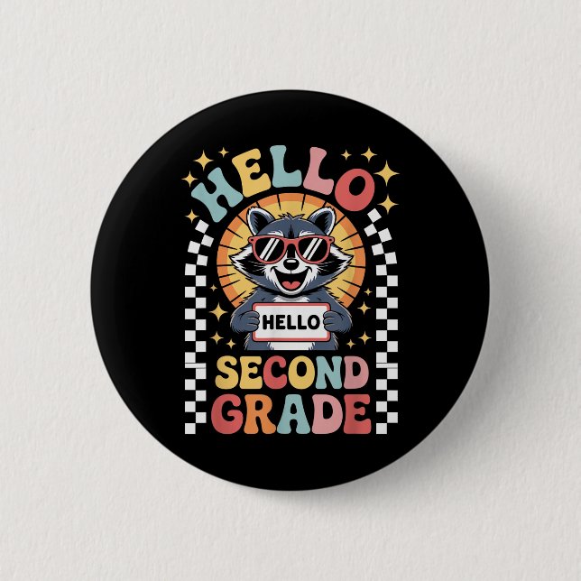 Back To School Hello 2nd Grade Racoon Second Grad 6 Cm Round Badge (Front)