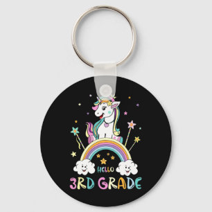 Back To School Hello 3rd Grade Rainbow Unicorn Tea Key Ring