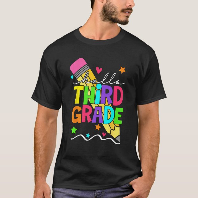 Back To School Hello 3rd Third Grade Pencil Teache T-Shirt (Front)