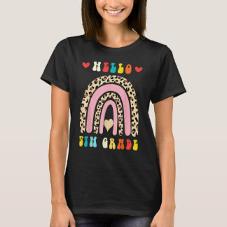 Back To School Hello Fifth 5th Grade Rainbow Leopa T-Shirt