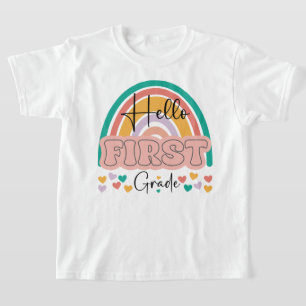 Back To School Hello First Grade Teacher Rainbow T-Shirt