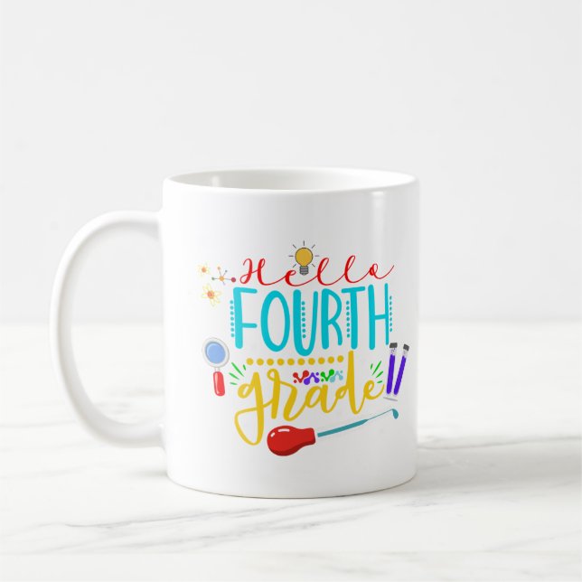 Back to School Hello Fourth Grade Coffee Mug (Left)