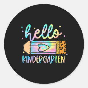 Back To School Hello Kindergarten Leopard Tie Dye Classic Round Sticker