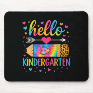 Back To School Hello Kindergarten Leopard Tie Dye Mouse Mat