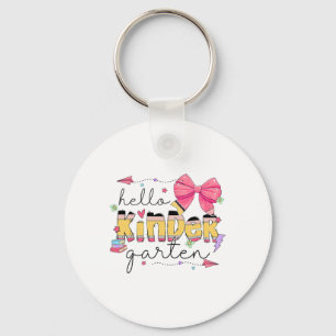 Back To School Hello Kindergarten Teacher Coquette Key Ring