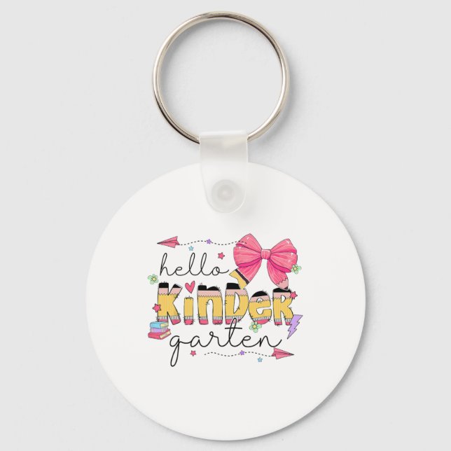 Back To School Hello Kindergarten Teacher Coquette Key Ring (Front)
