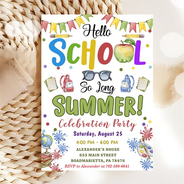 Back To School Hello School So Long Summer Invitation (Creator Uploaded)
