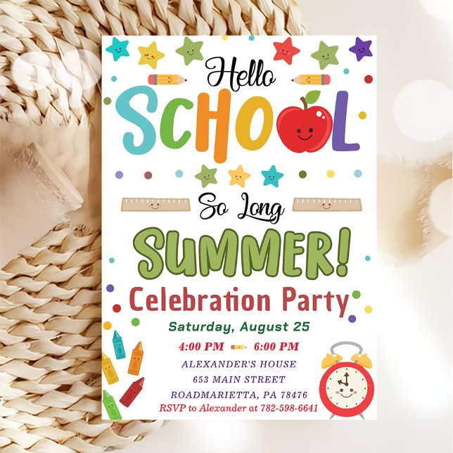 Back To School Hello School So Long Summer Party Invitation (Creator Uploaded)