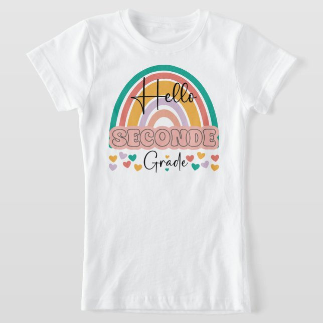 Back To School Hello seconde Grade Teacher Rainbow T-Shirt (Laydown)