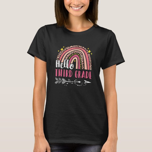 Back To School Hello Third Grade Rainbow Teacher K T-Shirt (Front)