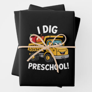 Back to School I Dig Preschool Dump Truck Wrapping Paper Sheet