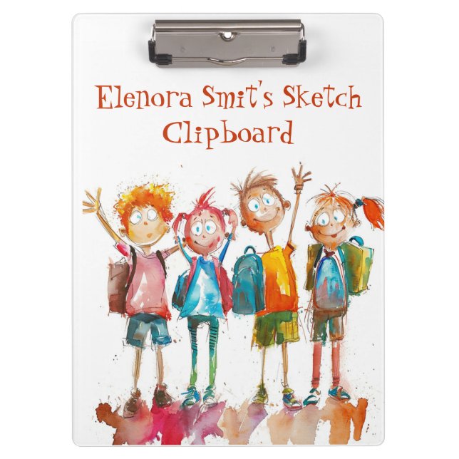 Back To School I Watercolor Kids Clipboard (Front)