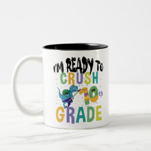 Back To School I'm Ready To Crush 10th Grade Dino Two-Tone Coffee Mug