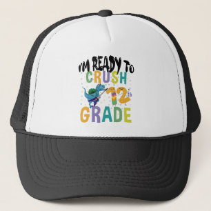 Back To School I'm Ready To Crush 12th Grade Dino Trucker Hat