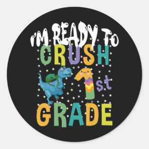 Back To School I'm Ready To Crush 1st Grade Dino Classic Round Sticker