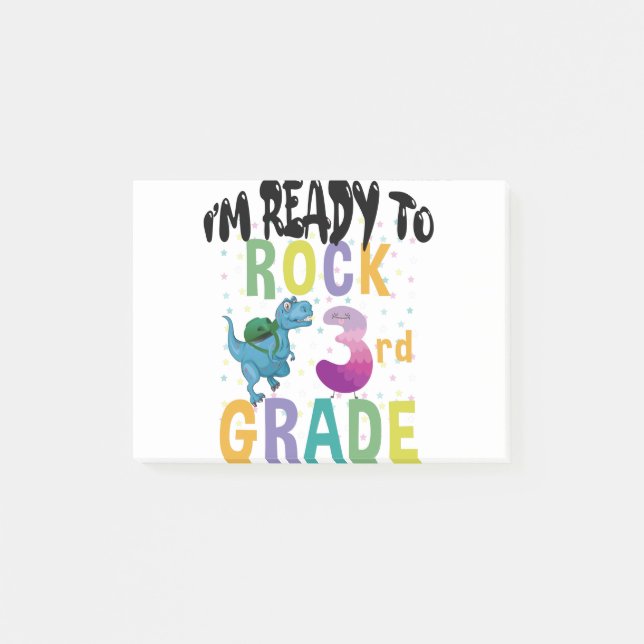 Back To School I'm Ready To Crush 3rd Grade Dino Post-it Notes (Front)