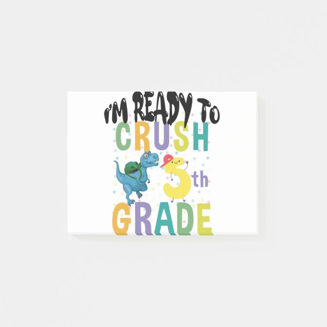 Back To School I'm Ready To Crush 5th Grade Dino Post-it Notes (Front)
