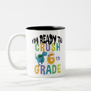Back To School I'm Ready To Crush 6th Grade Dino Two-Tone Coffee Mug