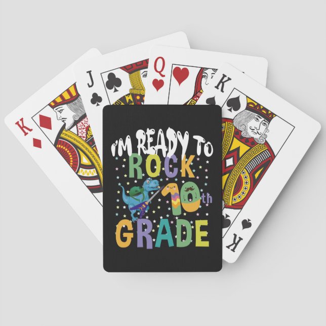Back To School I'm Ready To Rock 10th Grade Dino Playing Cards (Back)