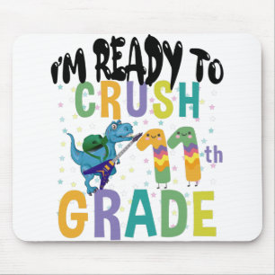 Back To School I'm Ready To Rock 11th Grade Dino Mouse Mat