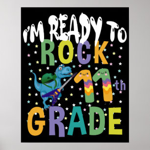 Back To School I'm Ready To Rock 11th Grade Dino Poster