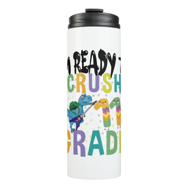 Back To School I'm Ready To Rock 11th Grade Dino Thermal Tumbler (Front)