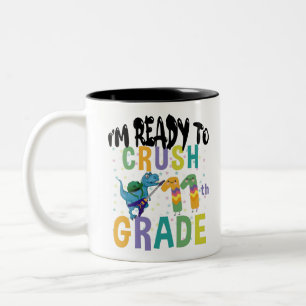 Back To School I'm Ready To Rock 11th Grade Dino Two-Tone Coffee Mug