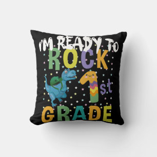 Back To School I'm Ready To Rock 1st Grade Dino Cushion