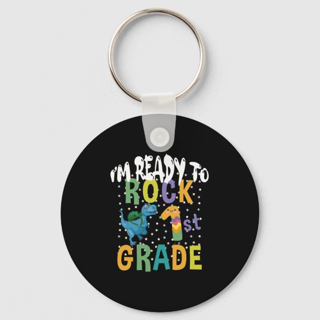 Back To School I'm Ready To Rock 1st Grade Dino Key Ring (Front)