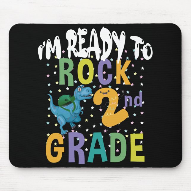 Back To School I'm Ready To Rock 2nd Grade Dino Mouse Mat (Front)