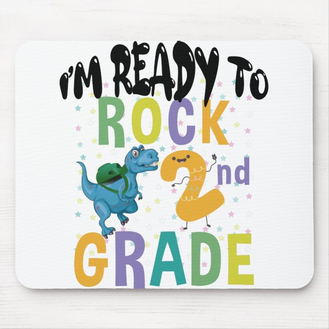 Back To School I'm Ready To Rock 2nd Grade Dino Mouse Mat (Front)