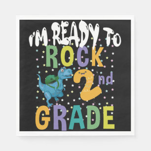 Back To School I'm Ready To Rock 2nd Grade Dino Napkin