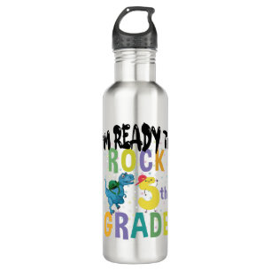 Back To School I'm Ready To Rock 5th Grade Dino 710 Ml Water Bottle