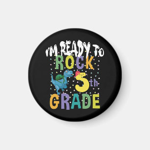 Back To School I'm Ready To Rock 5th Grade Dino Magnet