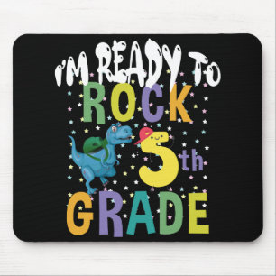 Back To School I'm Ready To Rock 5th Grade Dino Mouse Mat