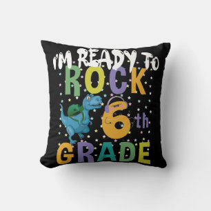 Back To School I'm Ready To Rock 6th Grade Dino Cushion