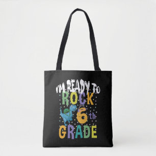 Back To School I'm Ready To Rock 6th Grade Dino Tote Bag