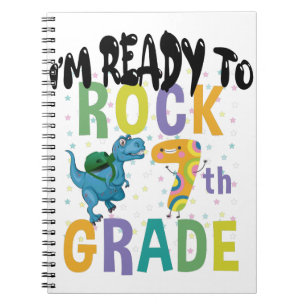 Back To School I'm Ready To Rock 7th Grade Dino Notebook